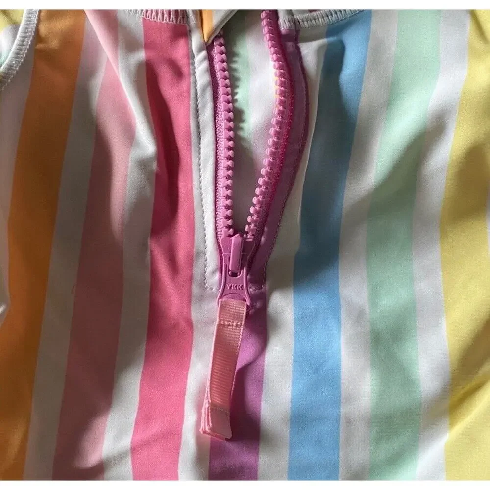 Ruffle Butt rainbow dream long sleeve striped Rash Guard Top swimsuit baby